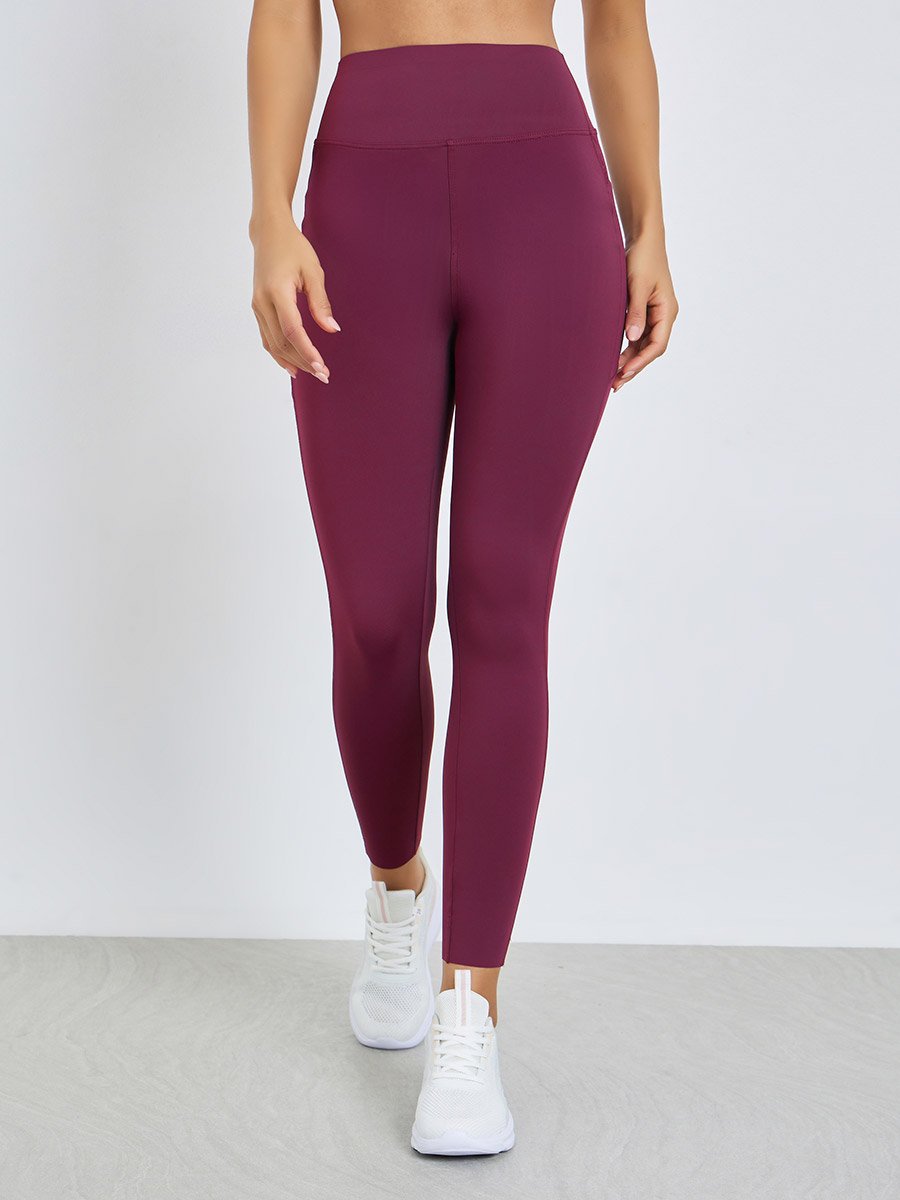 Burgundy Broad Waist Side Pocket Leggings