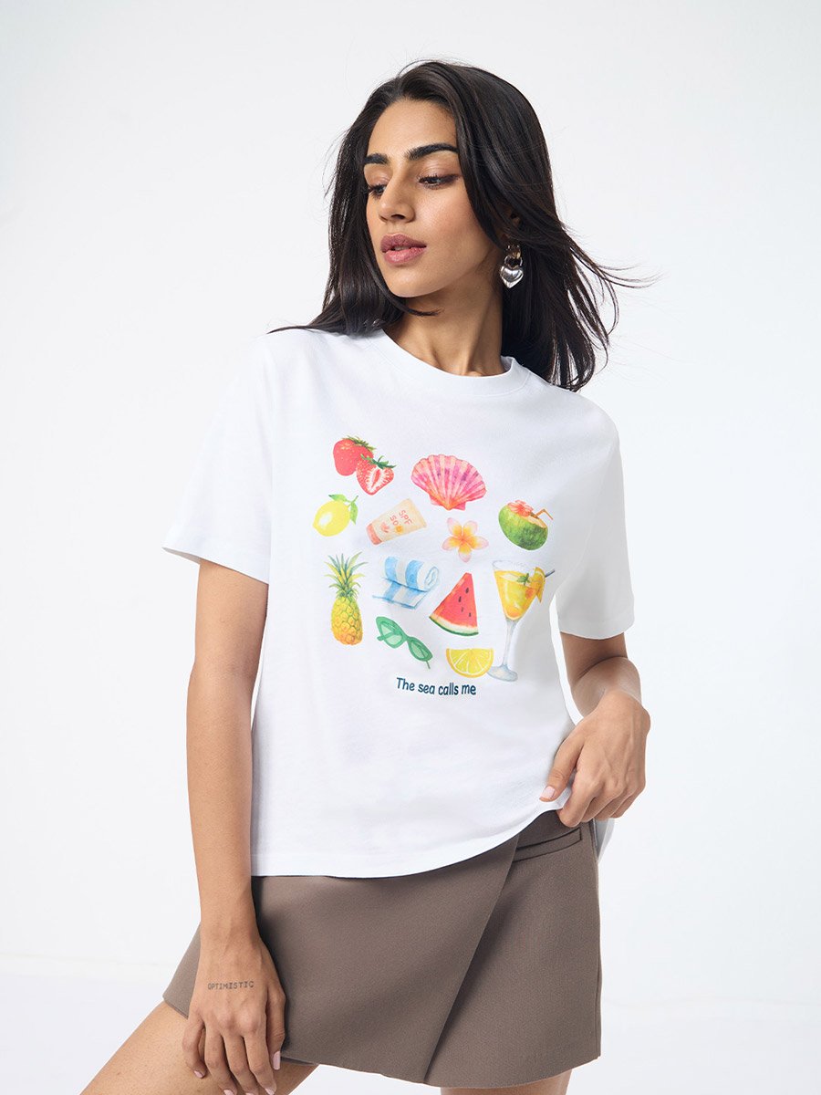 White Beach Vibe Relaxed Fit T-Shirt