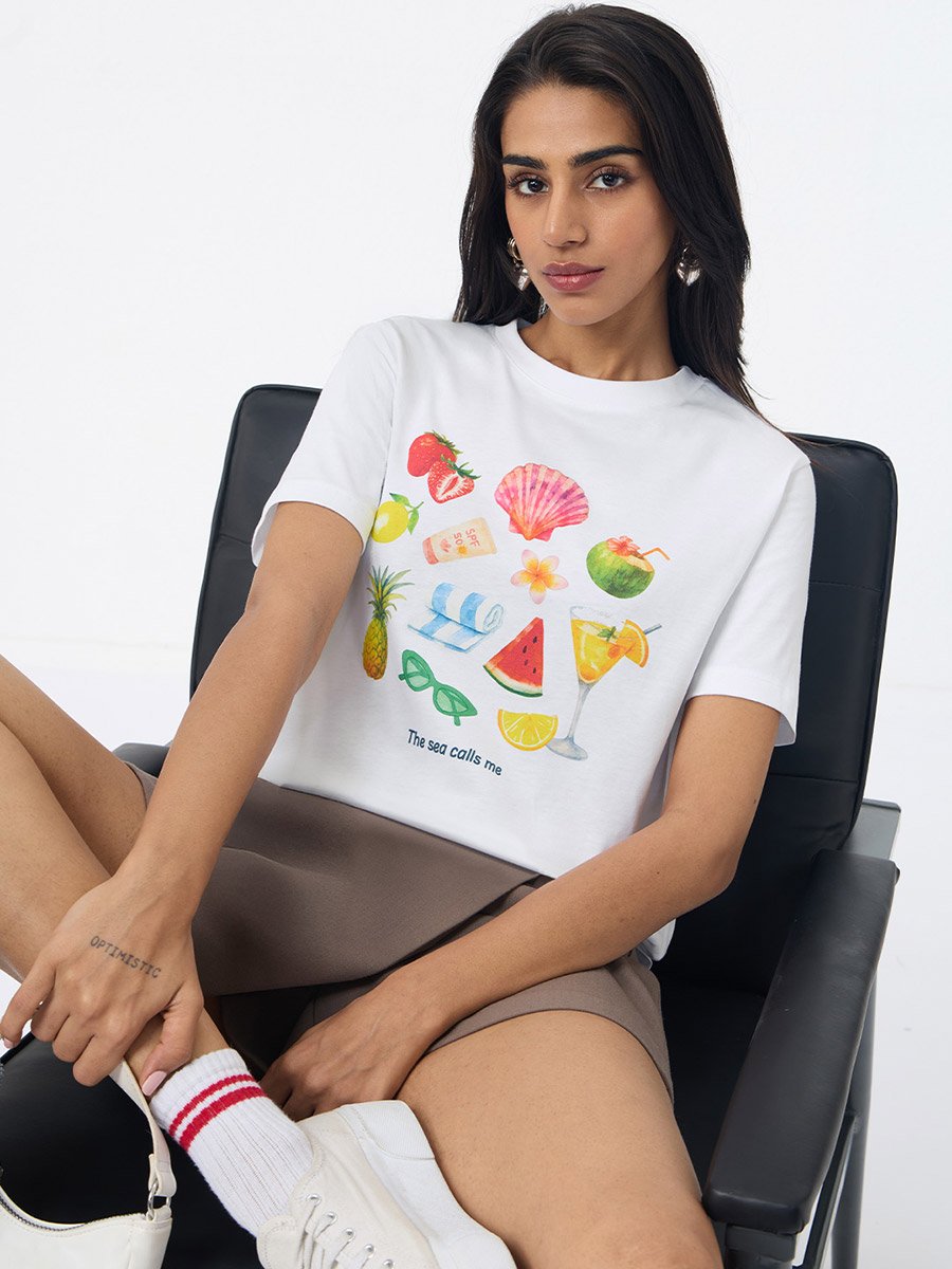 White Beach Vibe Relaxed Fit T-Shirt