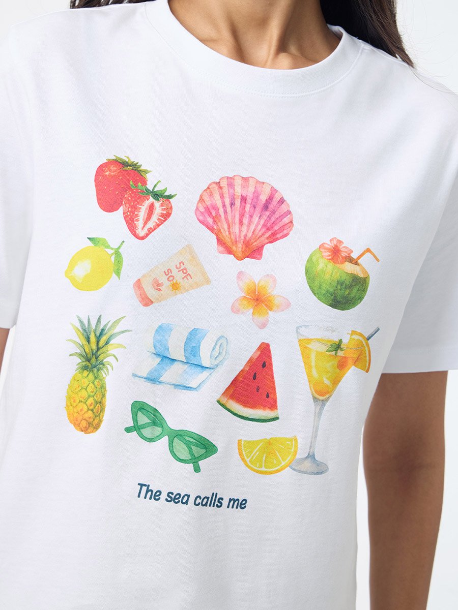 White Beach Vibe Relaxed Fit T-Shirt