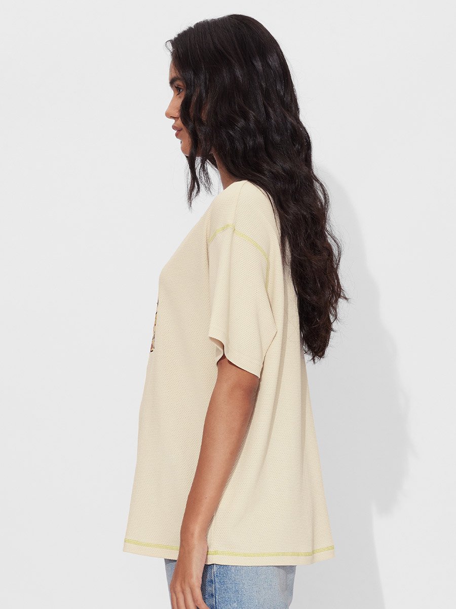 Beige Meri Marzi Embroidered Oversized T-Shirt