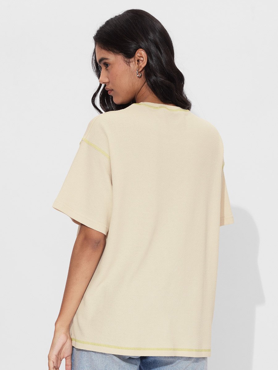 Beige Meri Marzi Embroidered Oversized T-Shirt
