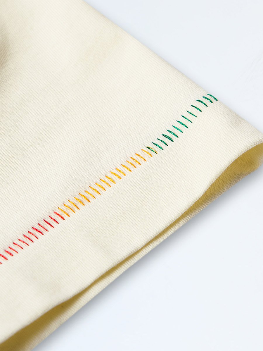 Cream Embroidered Cotton T-Shirt