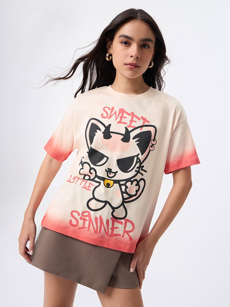 Orange Tie-Dye Graphic Cotton T-Shirt