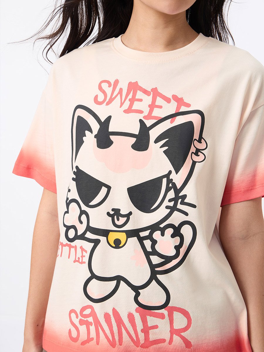 Orange Tie-Dye Graphic Cotton T-Shirt