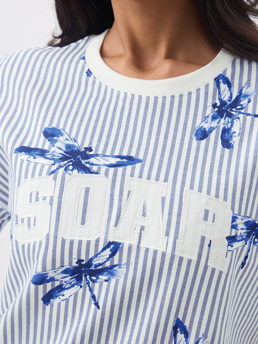 Blue Striped Oversized Cotton T-Shirt