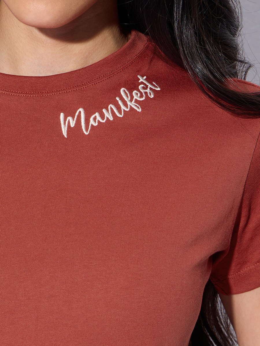 Rust Round Neck Cotton T-Shirt