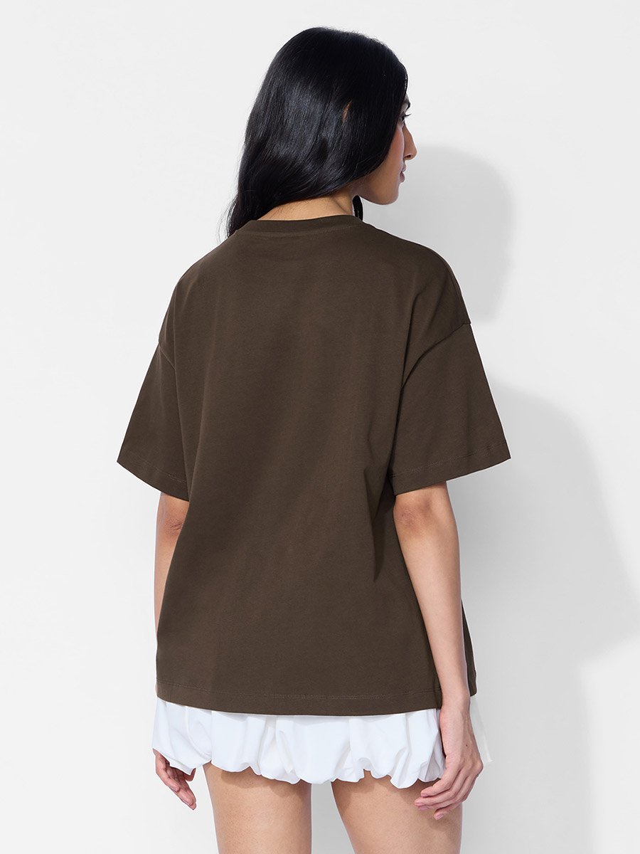 Brown Cotton Oversized T-Shirt