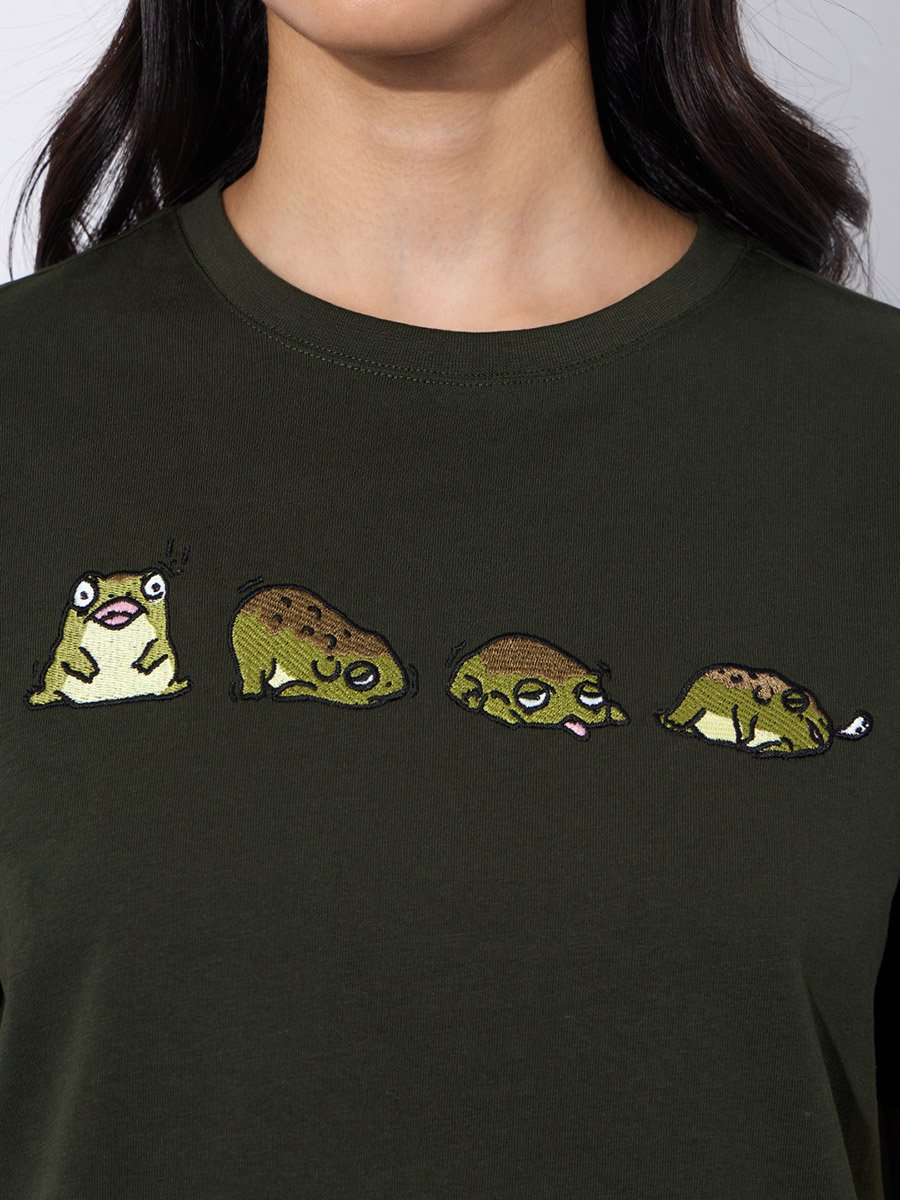 Olive Cotton Embroidered Boxy T-Shirt
