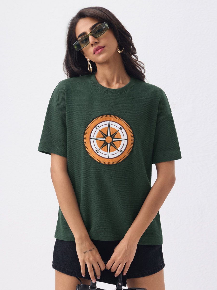 Dark Green Compass Oversized T-Shirt