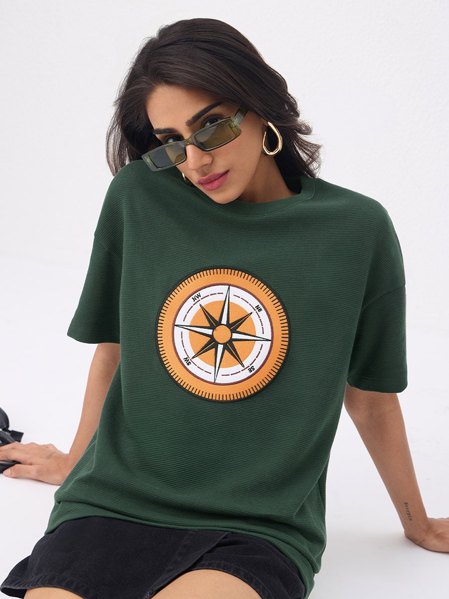 Dark Green Compass Oversized T-Shirt
