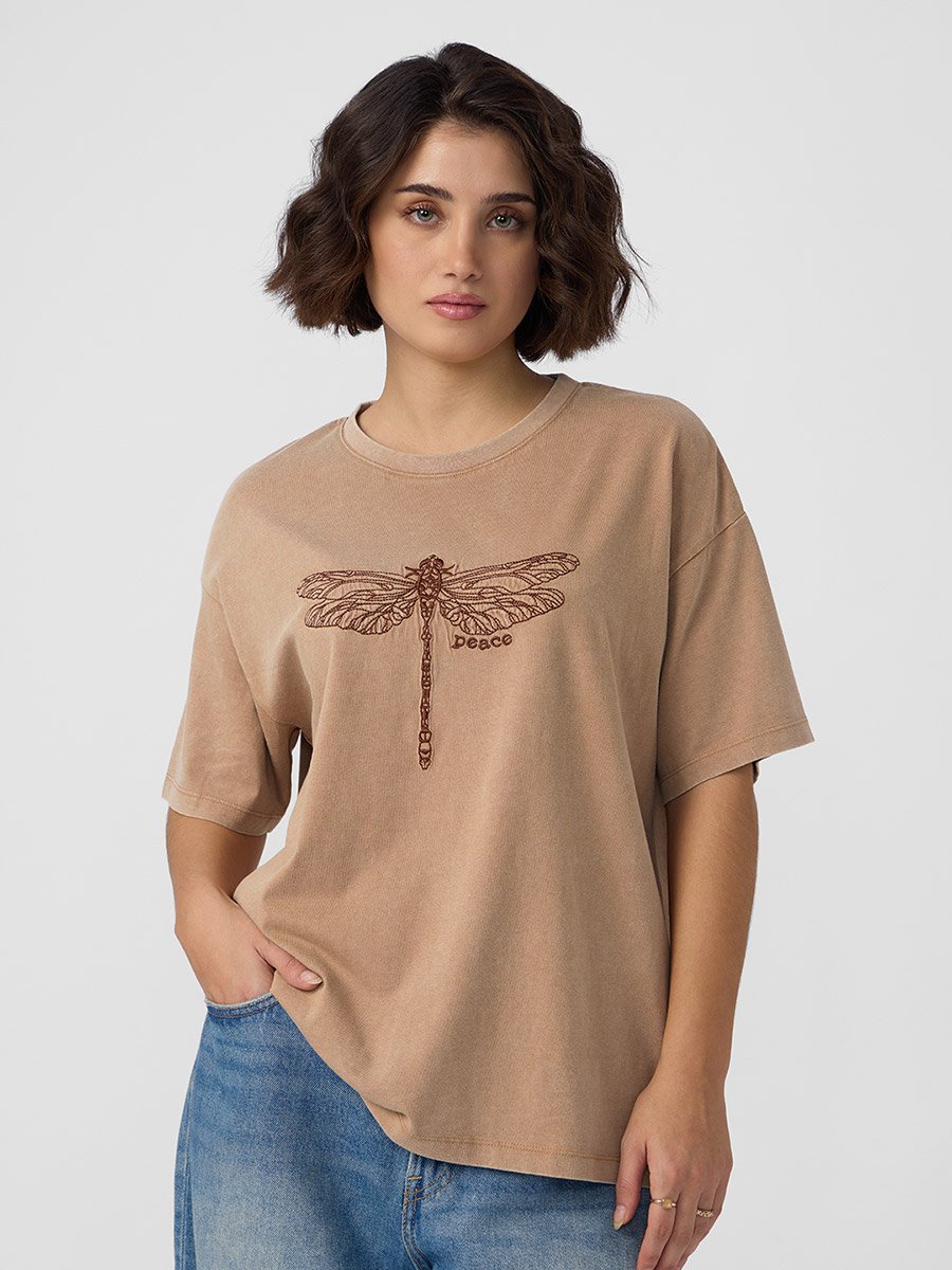 Brown Dragonfly Peace Oversized T-Shirt
