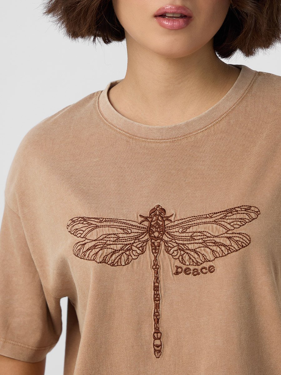 Brown Dragonfly Peace Oversized T-Shirt