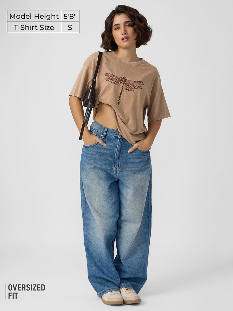 Brown Dragonfly Peace Oversized T-Shirt