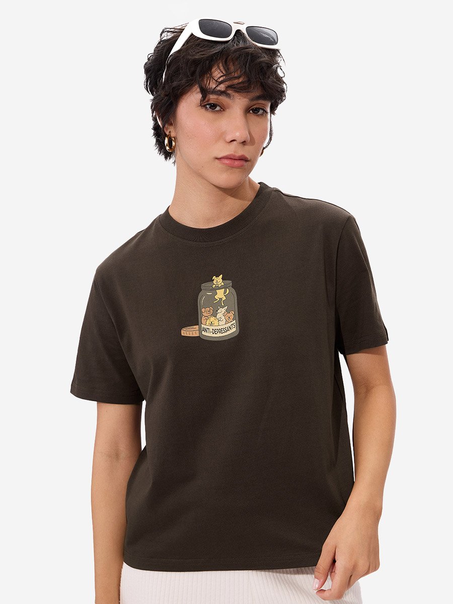 Brown Graphic Print Relaxed Fit T-Shirt