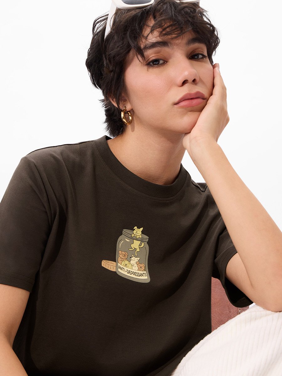 Brown Graphic Print Relaxed Fit T-Shirt