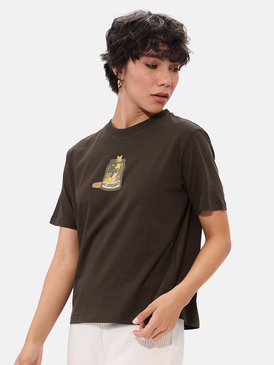 Brown Graphic Print Relaxed Fit T-Shirt
