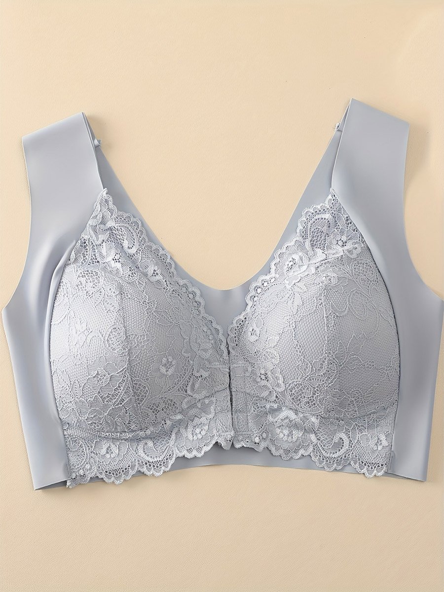 Grey Lace Padded Non Wired Regular Bra