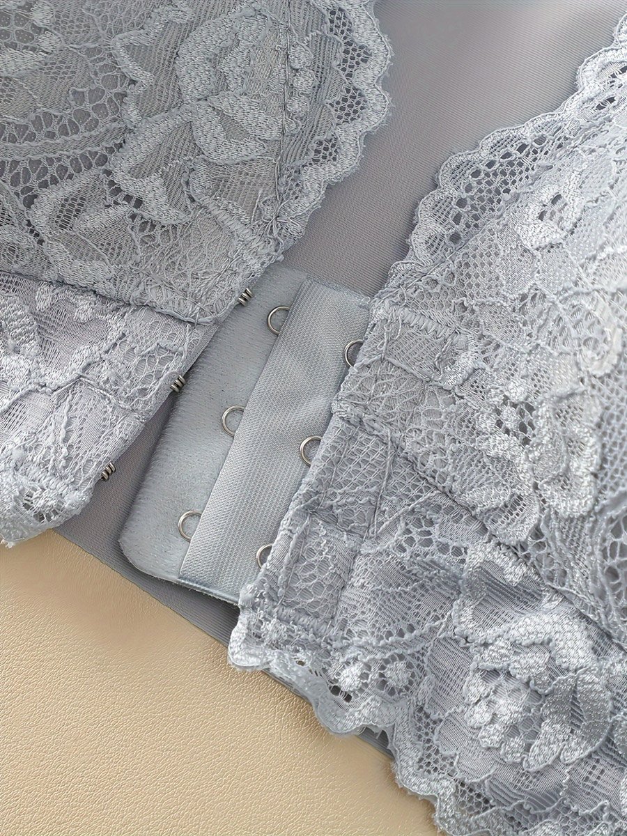 Grey Lace Padded Non Wired Regular Bra