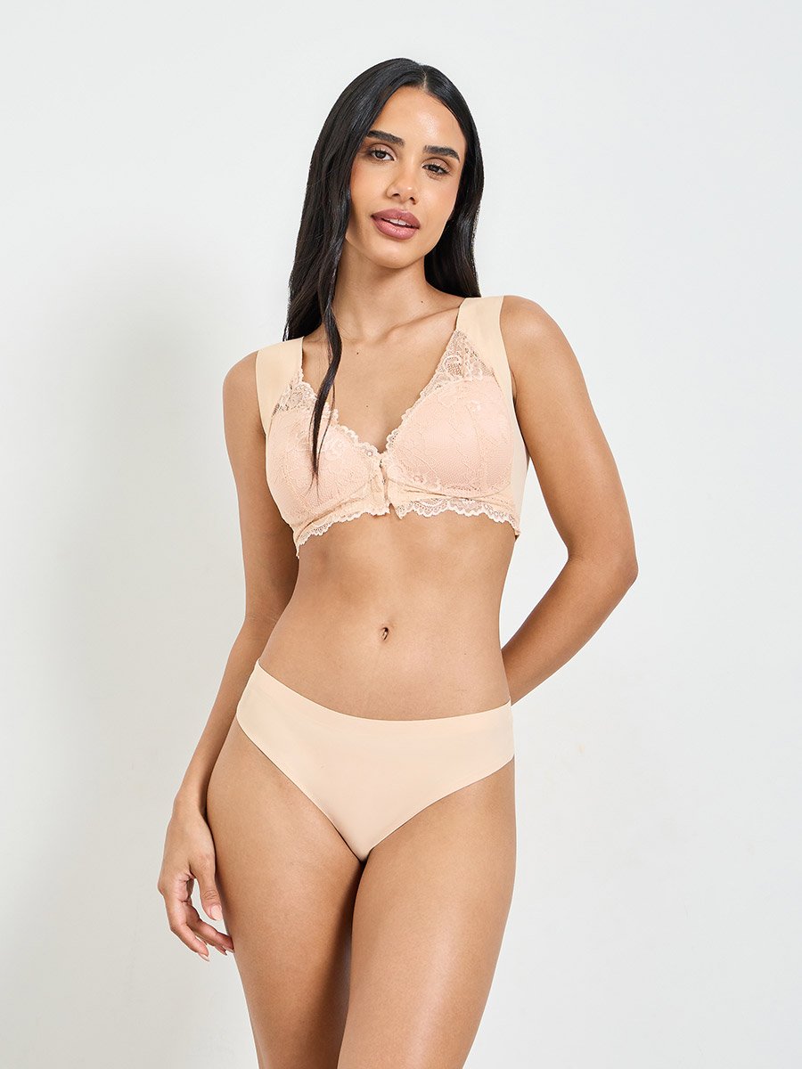 Nude Lace Padded Non Wired Regular Bra