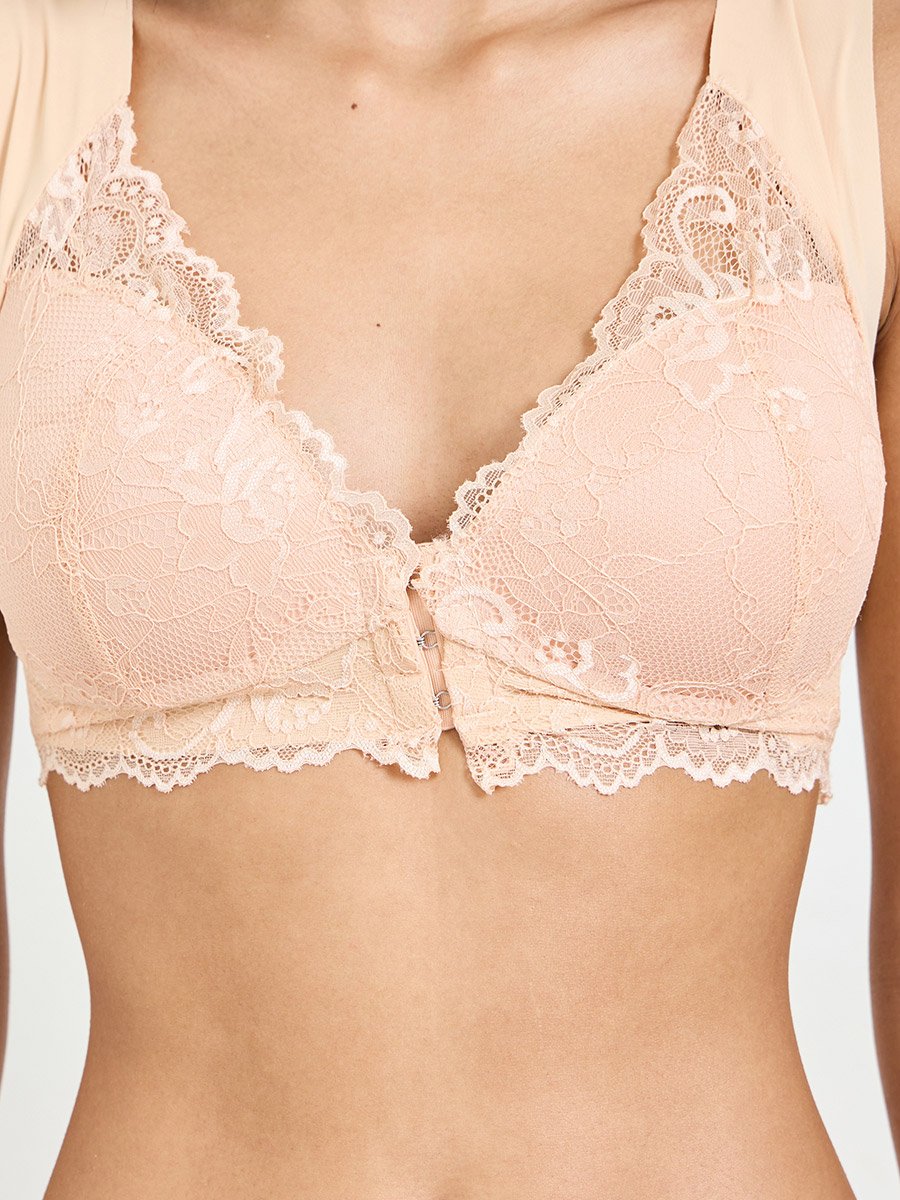 Nude Lace Padded Non Wired Regular Bra