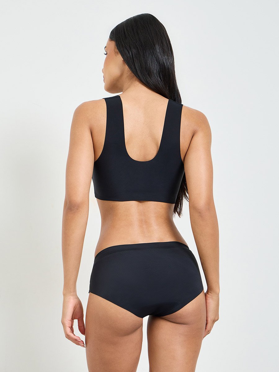 Black Lace Insert Padded Non Wired Bra and Midi Brief Set
