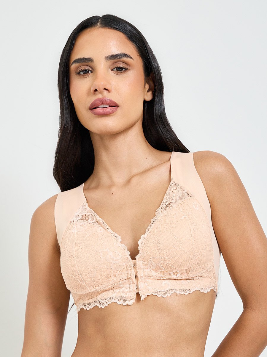 Lace Insert Padded Non Wired Bra and Midi Brief Set