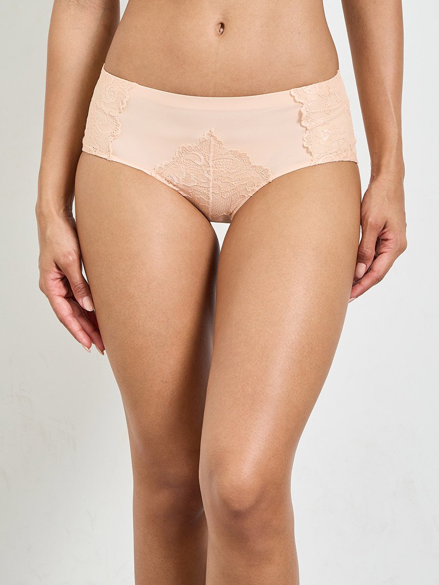 Lace Insert Padded Non Wired Bra and Midi Brief Set
