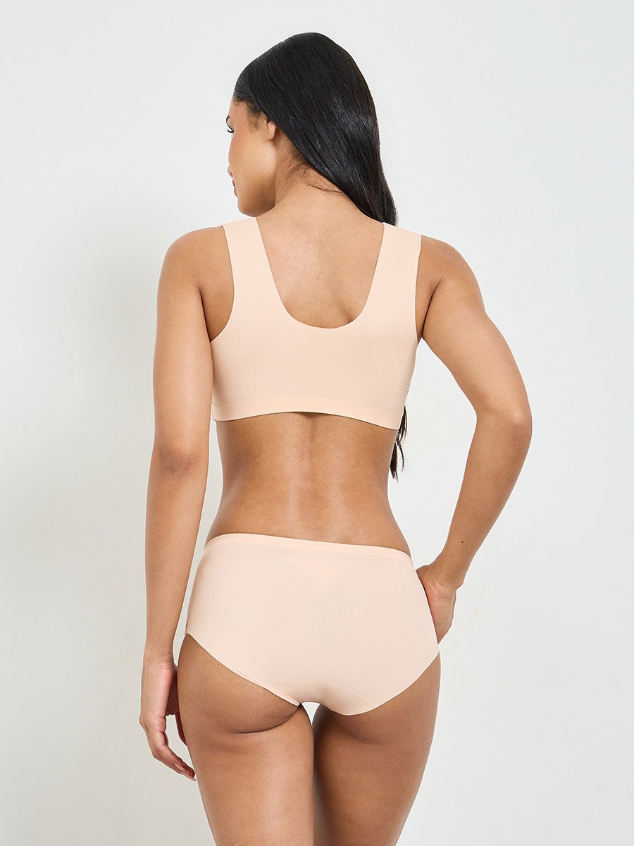 Lace Insert Padded Non Wired Bra and Midi Brief Set