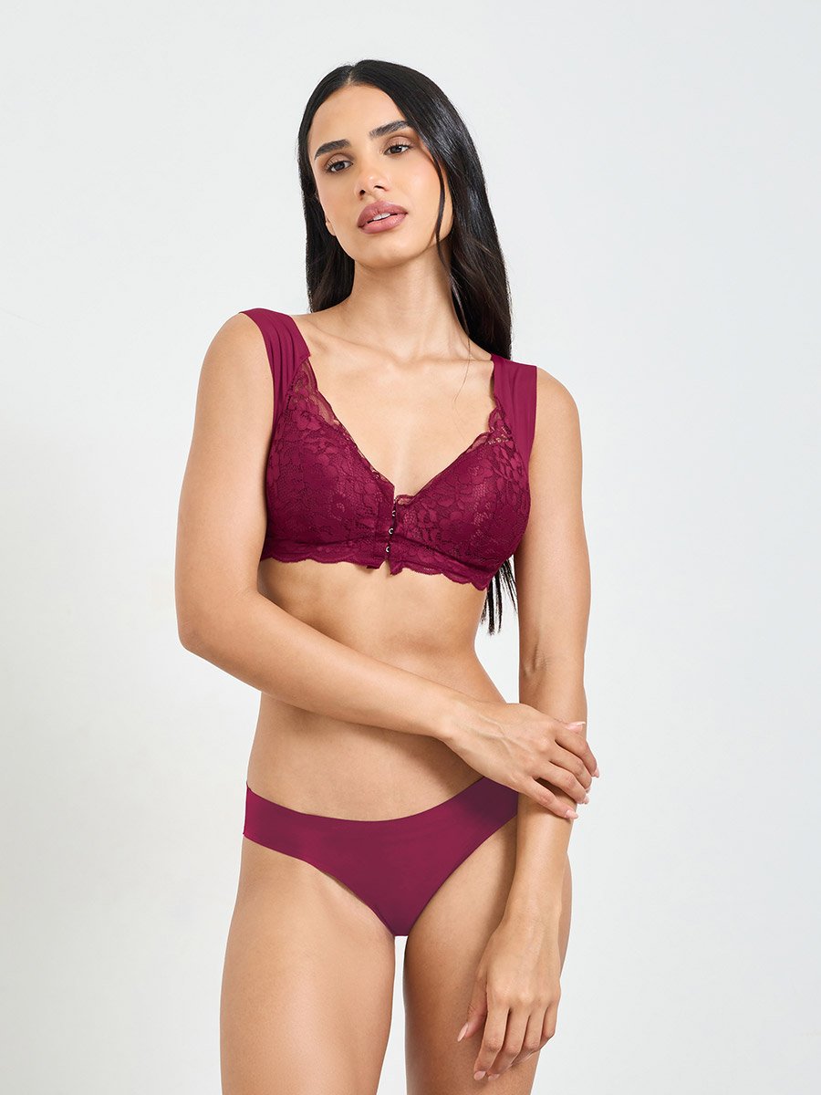 Solid Lace Bulk Front Padded Non Wired Regular Bra