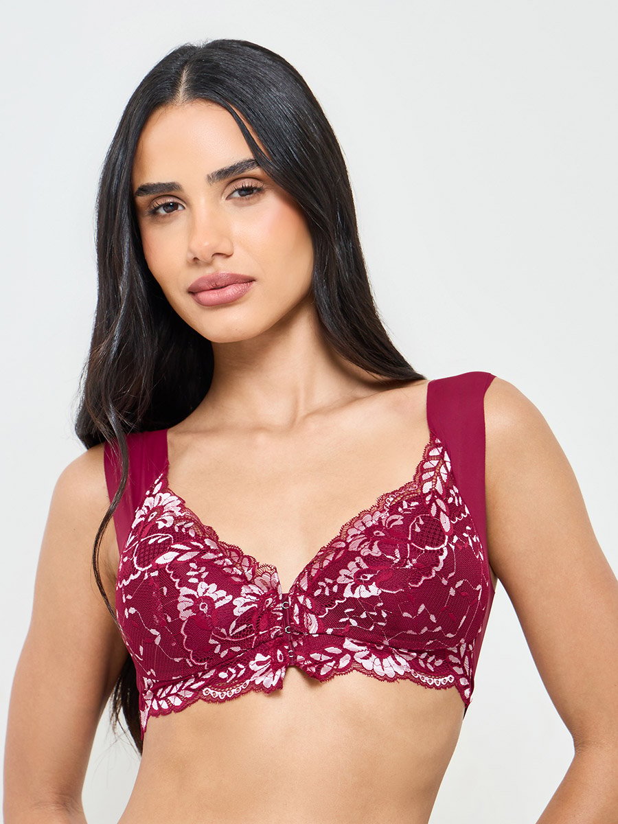 Embroidered Lace Bulk Front Padded Non Wired Regular Bra