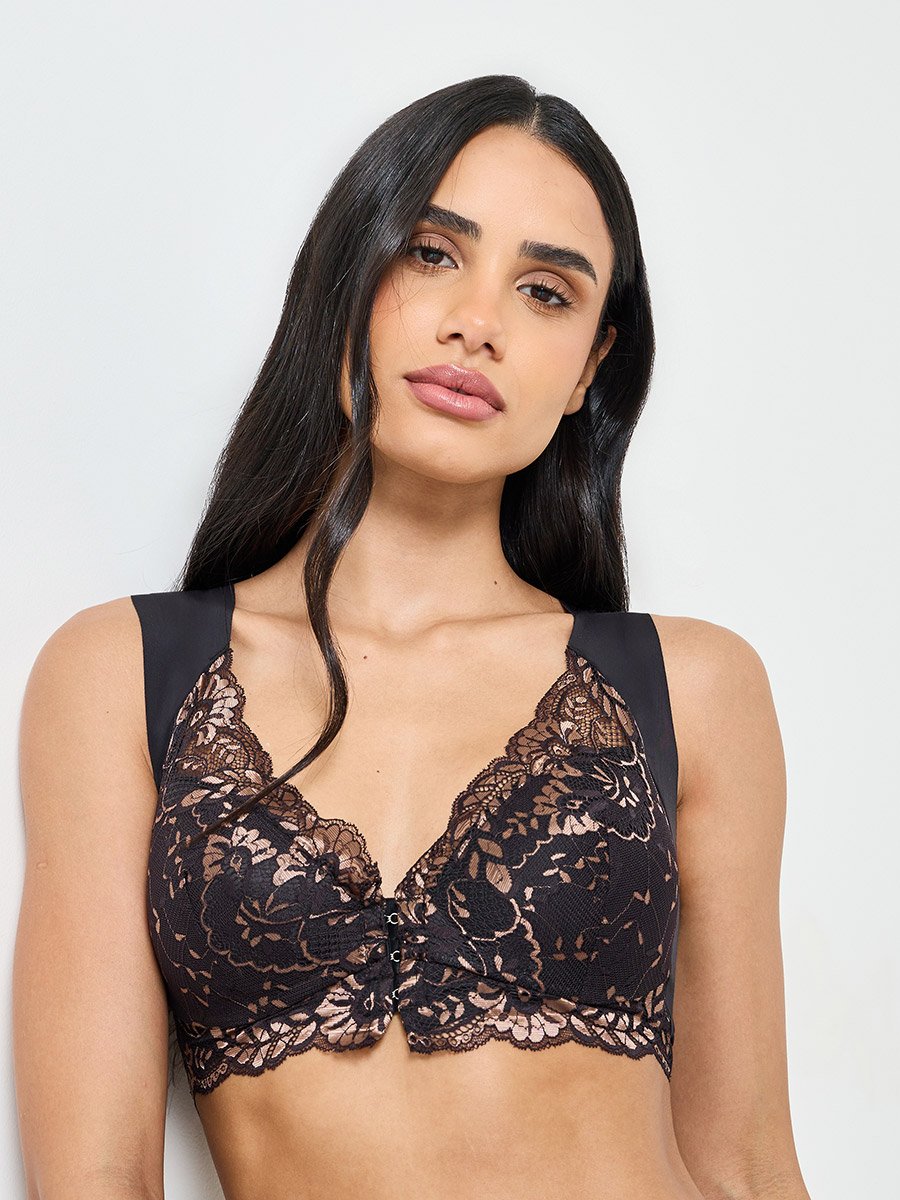 Embroidered Lace Bulk Front Padded Non Wired Regular Bra