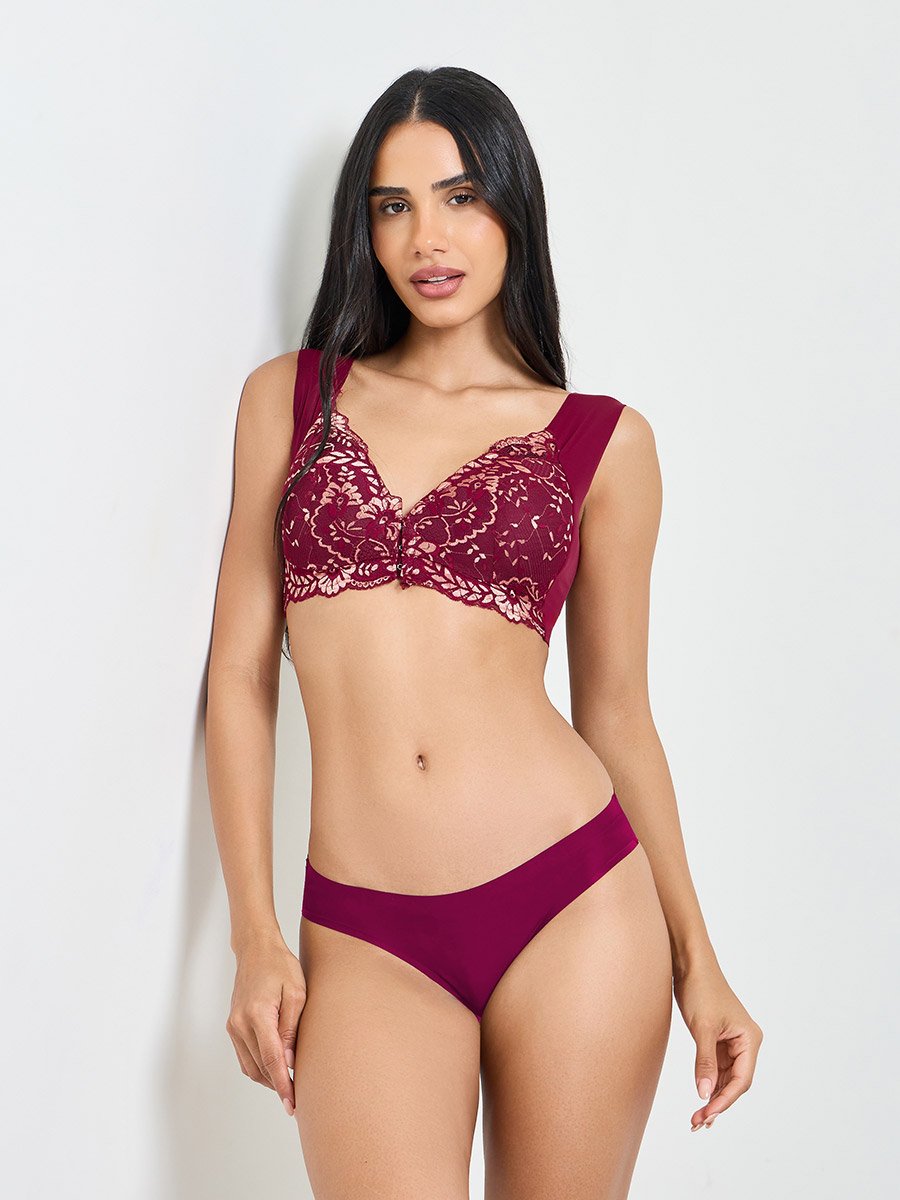 Embroidered Lace Bulk Front Padded Non Wired Regular Bra