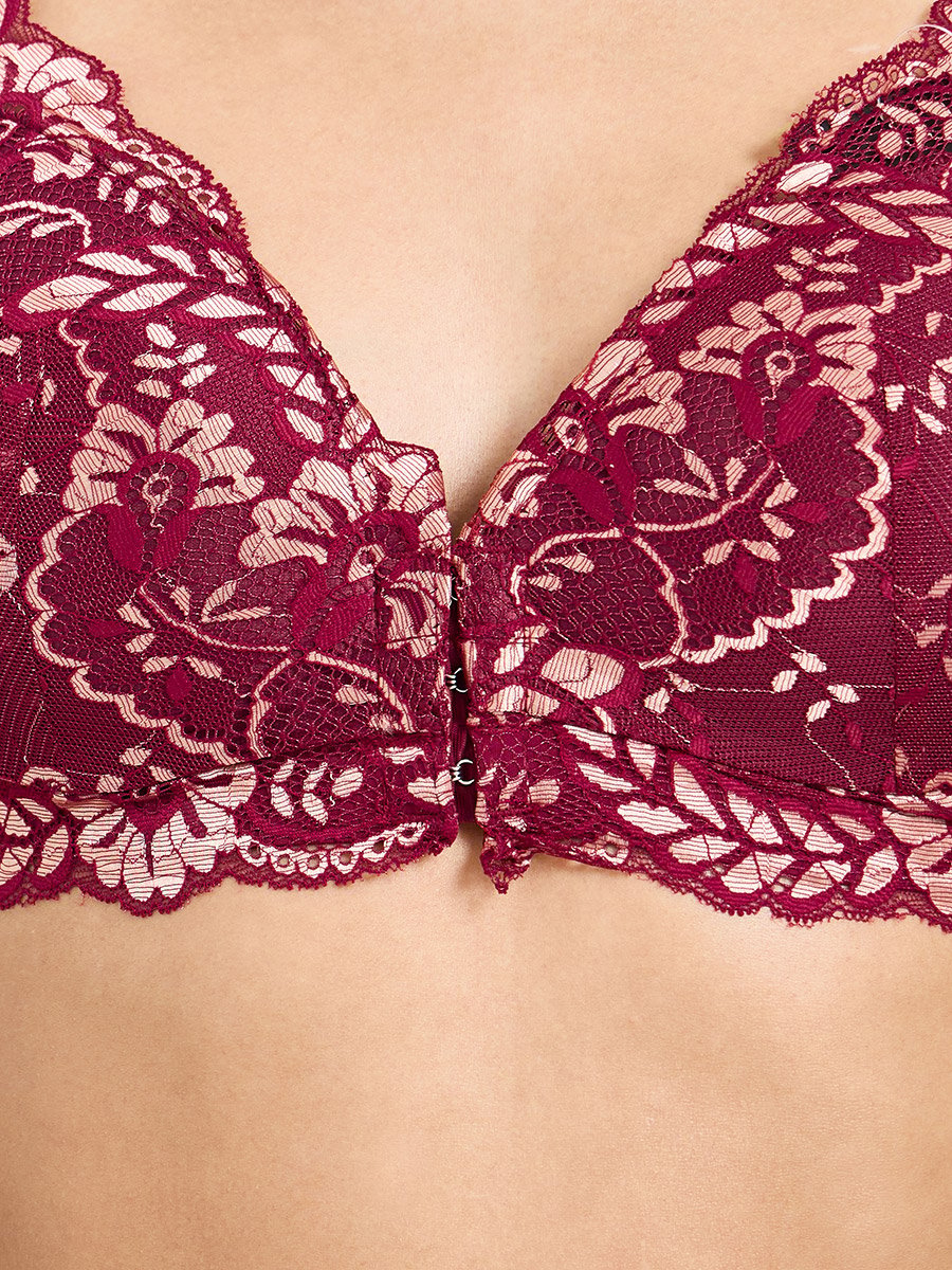 Embroidered Lace Bulk Front Padded Non Wired Regular Bra