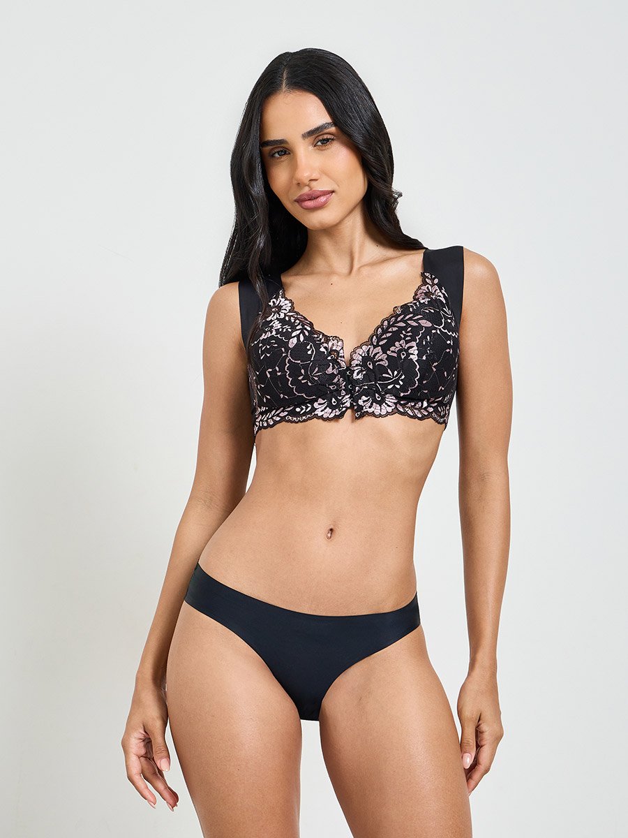 Embroidered Lace Bulk Front Padded Non Wired Regular Bra