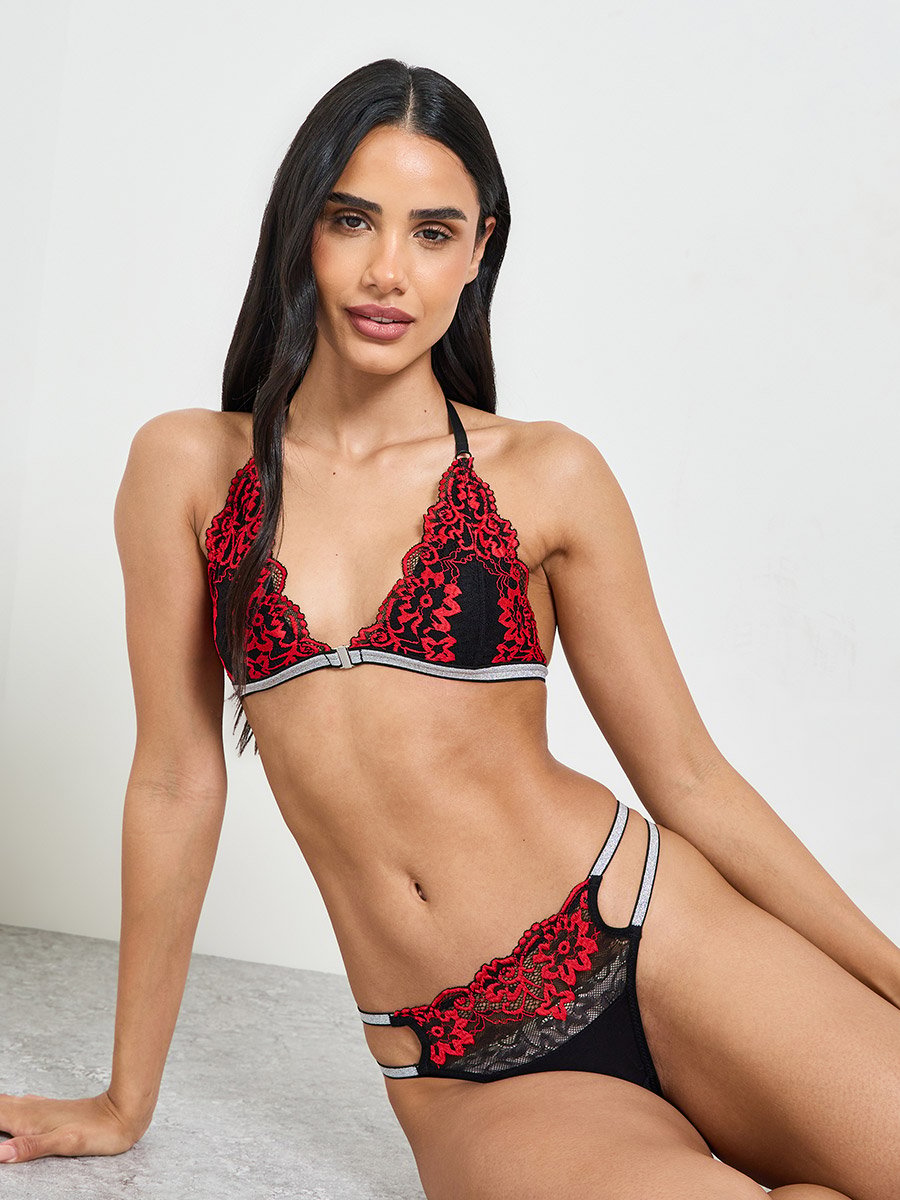 Lace Padded Non Wired Bralette and Lace Thong Lingerie Set