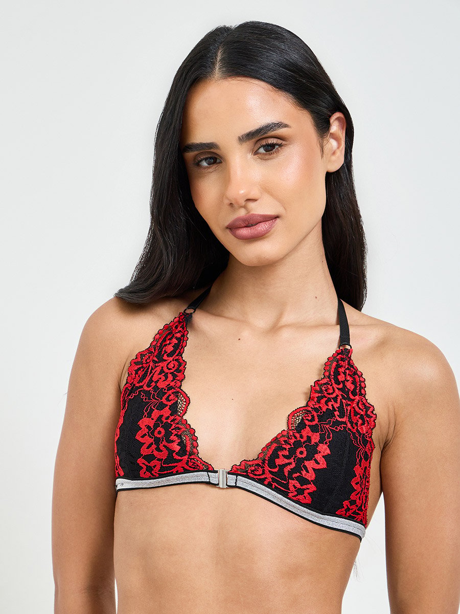 Lace Padded Non Wired Bralette and Lace Thong Lingerie Set