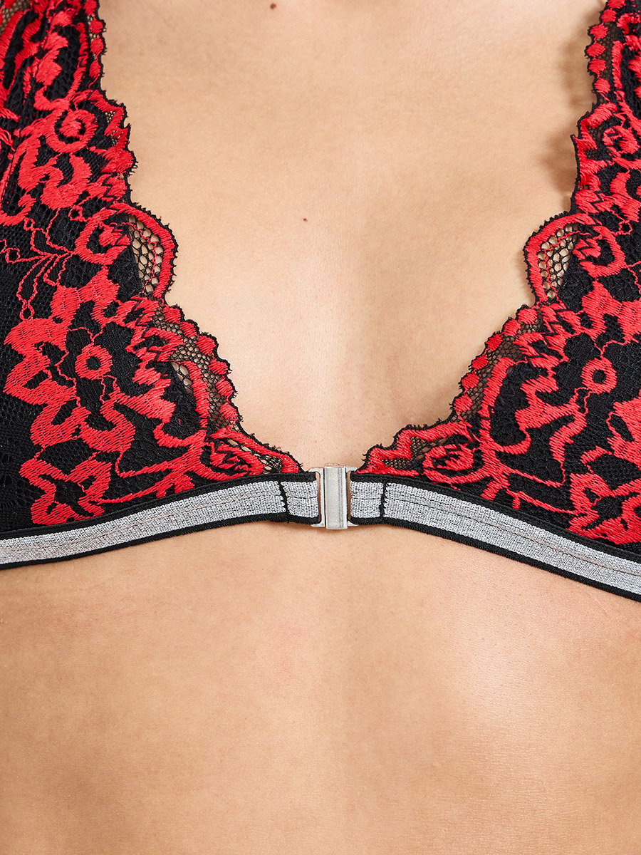 Lace Padded Non Wired Bralette and Lace Thong Lingerie Set