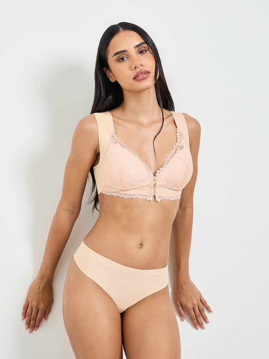 Solid Lace Bulk Front Padded Non Wired Regular Bra