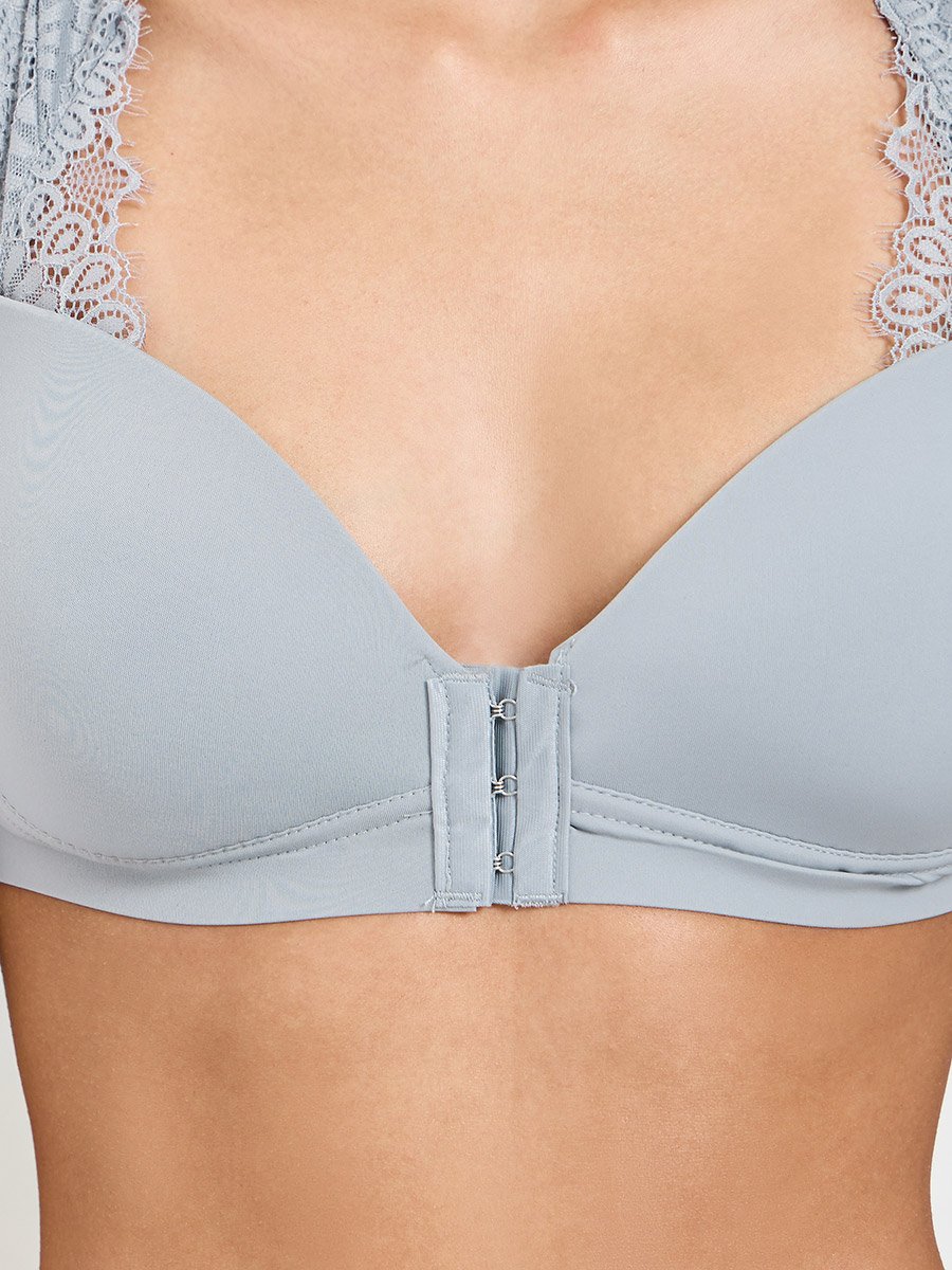 Solid Lace Patchwork Padded Non Wired Bulk Front Regular Bra