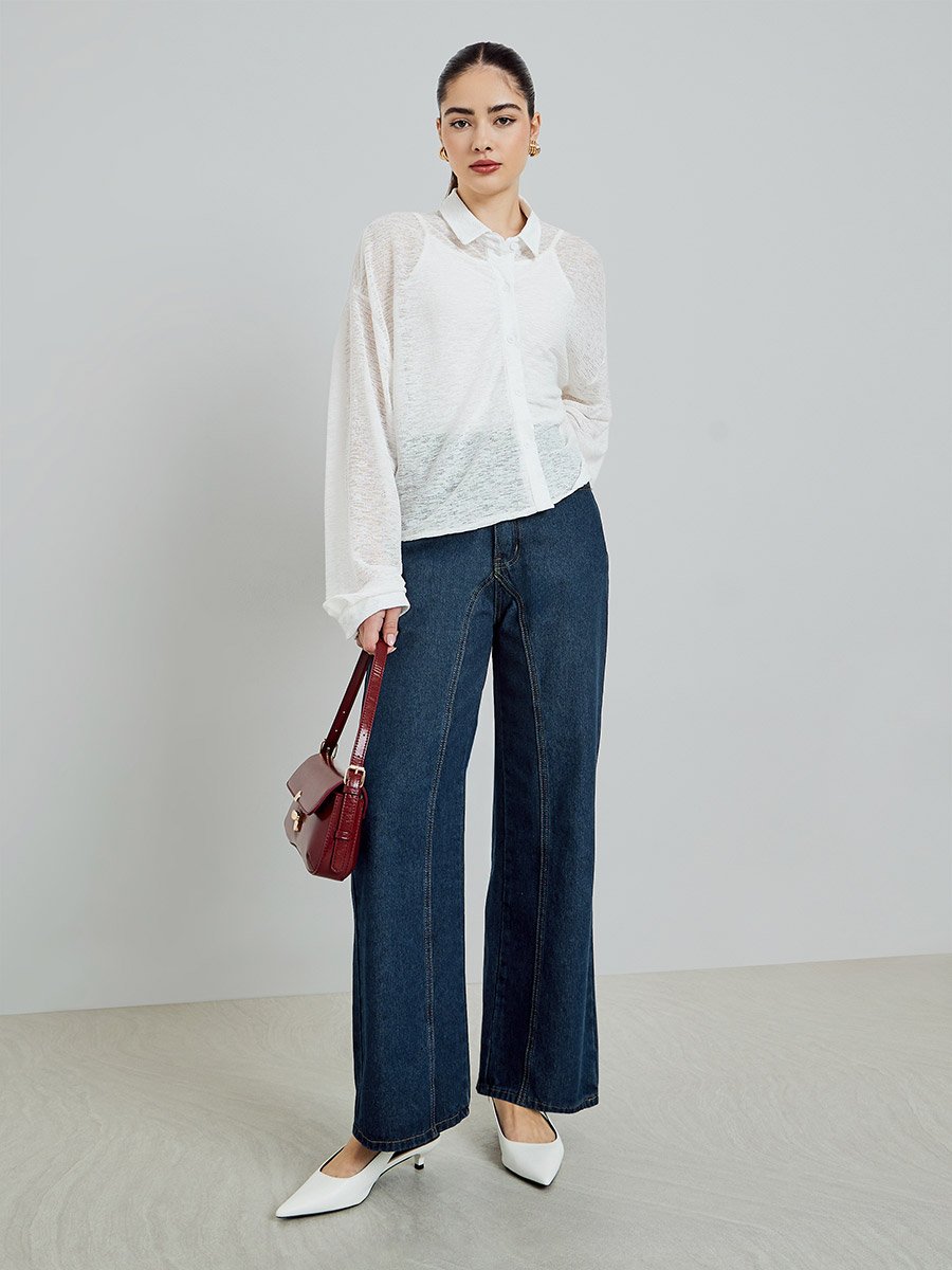 White Long Sleeve Buttoned Knit Top