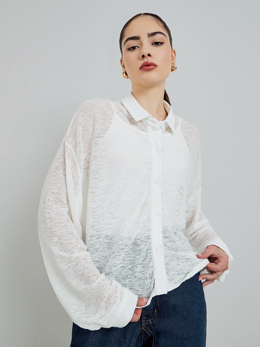 White Long Sleeve Buttoned Knit Top