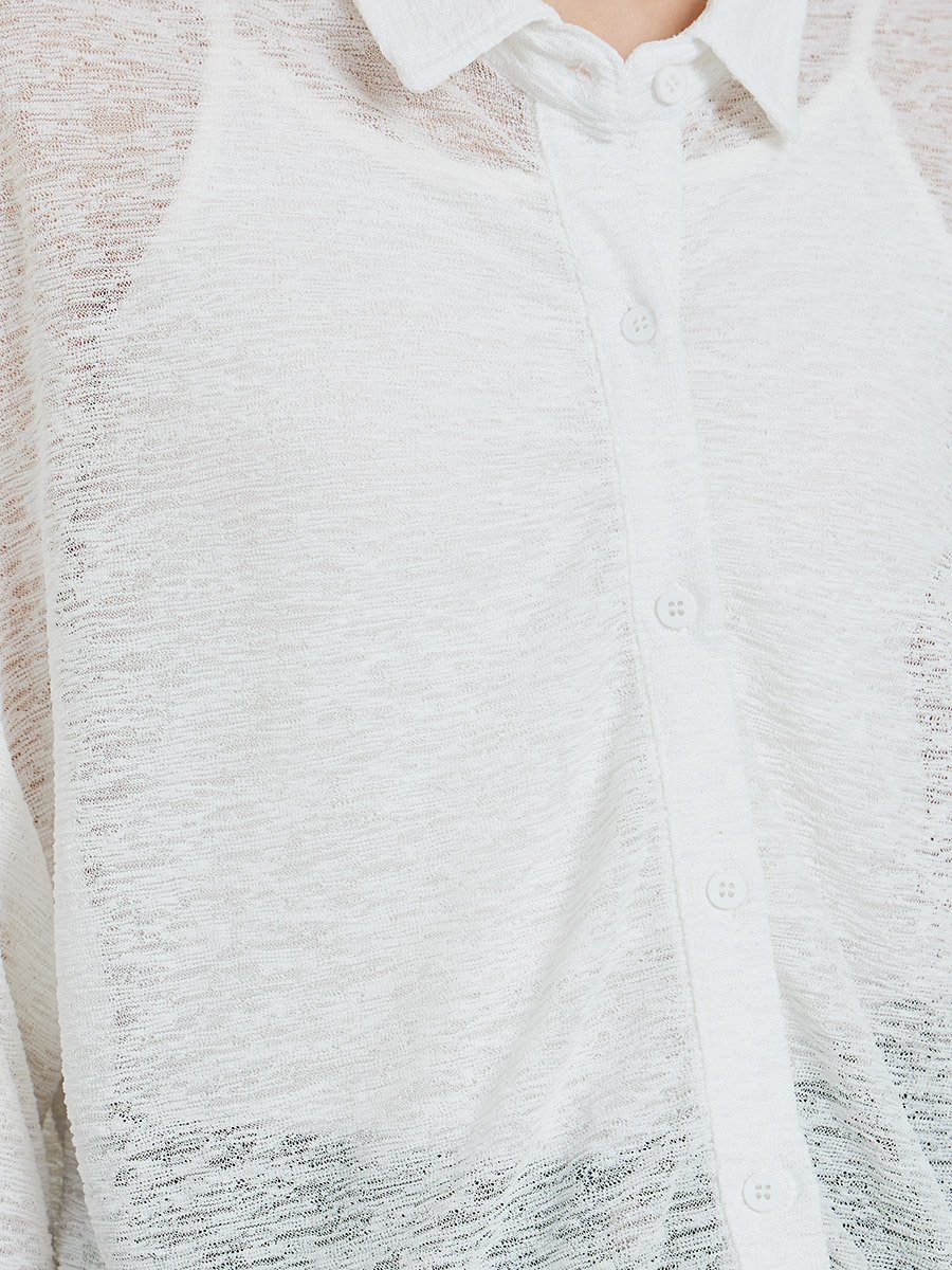 White Long Sleeve Buttoned Knit Top