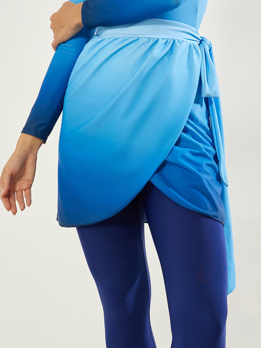 Pack of 3 - Ombre Effect Back-Zip Swimsuit, Leggings and Wrap Skirt Burkini Set