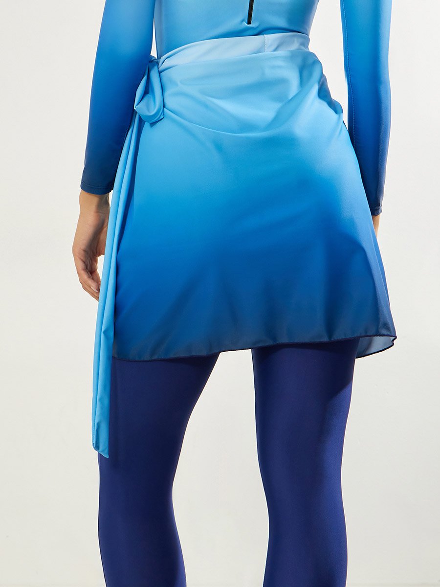 Pack of 3 - Ombre Effect Back-Zip Swimsuit, Leggings and Wrap Skirt Burkini Set