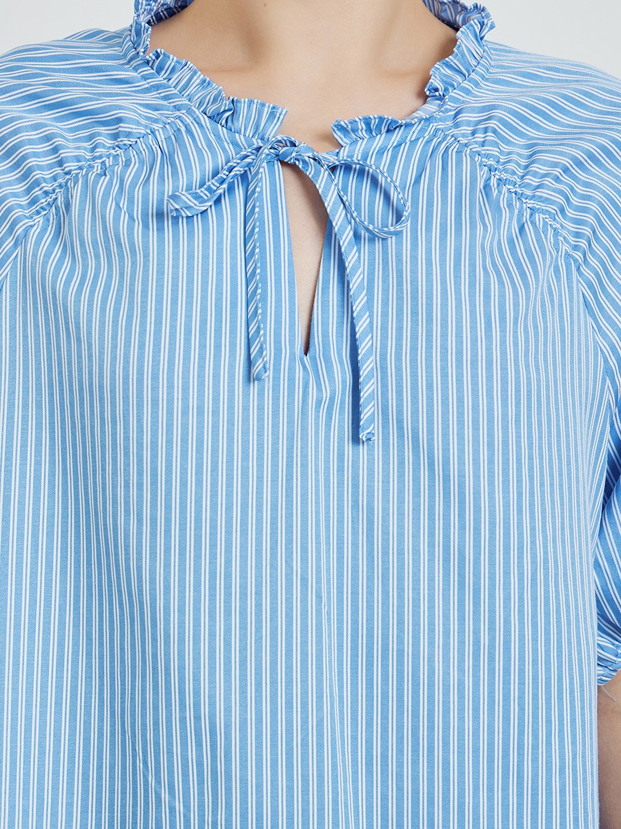 Blue Striped Short Sleeve Blouse
