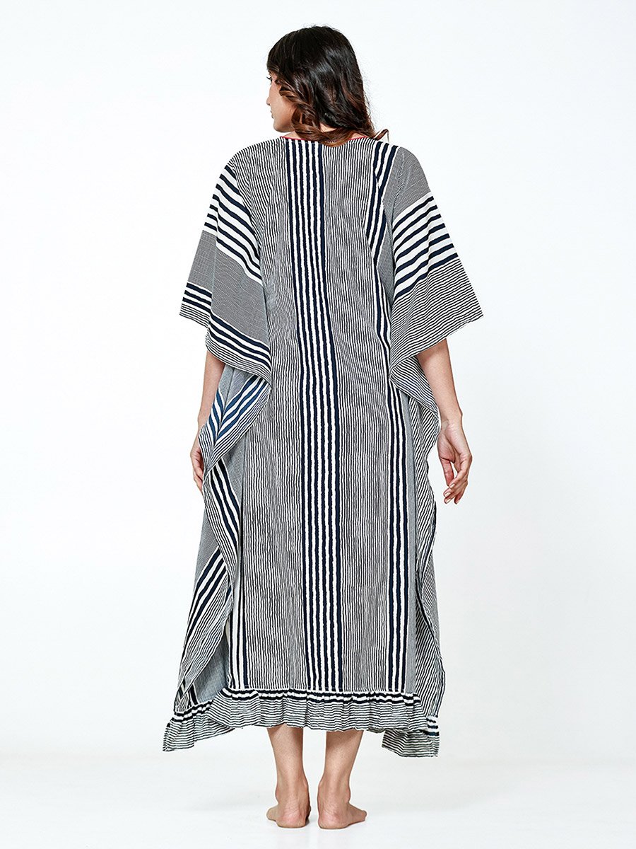 Black Striped 3/4 Sleeve Kaftan Nightdress