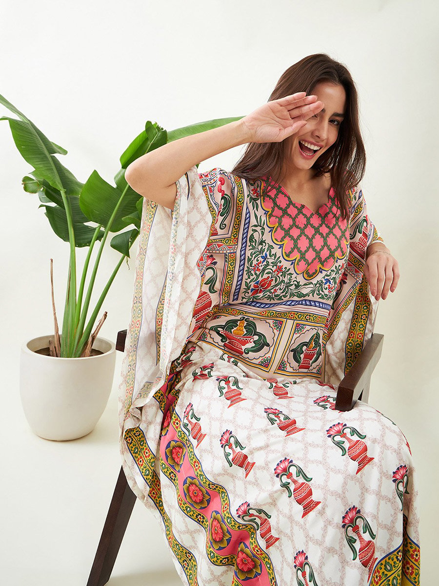 White Printed Kaftan Nightdress