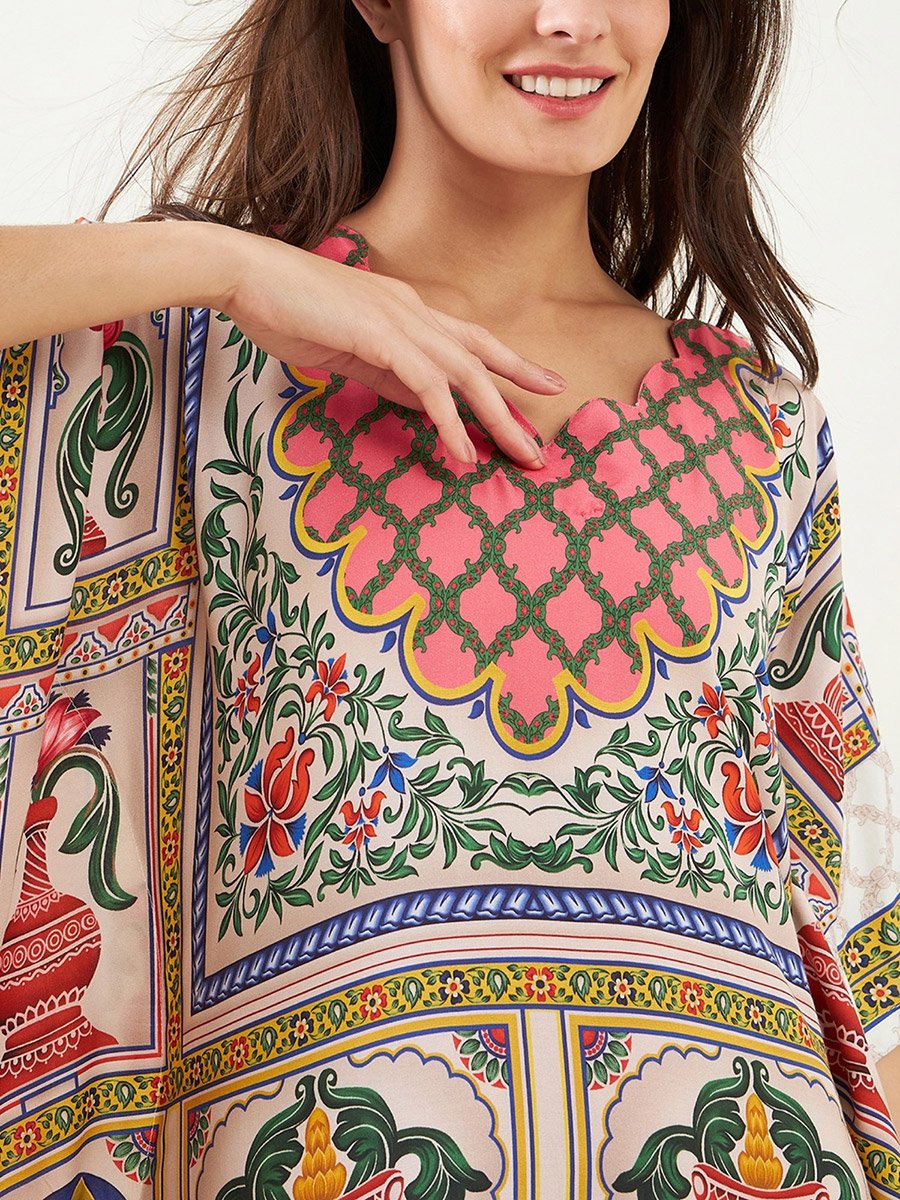 White Printed Kaftan Nightdress