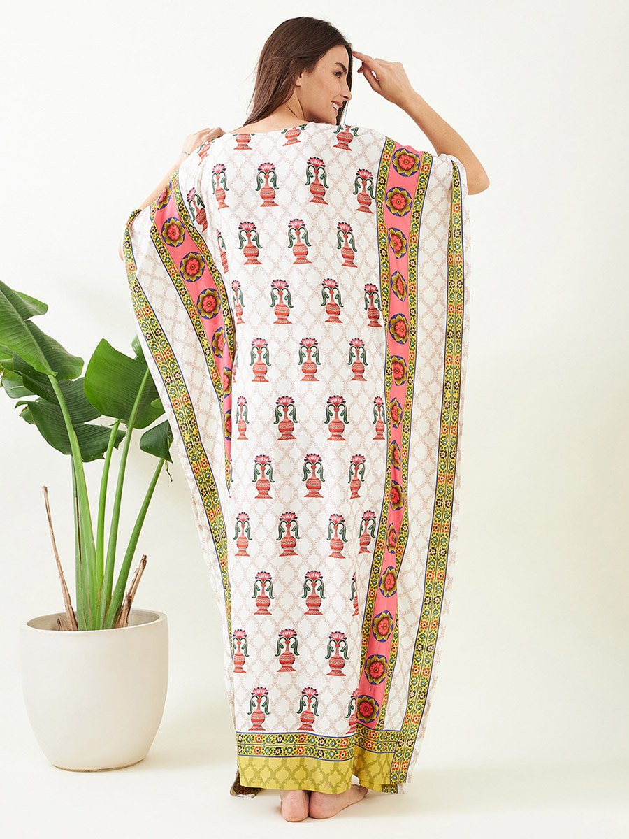 White Printed Kaftan Nightdress